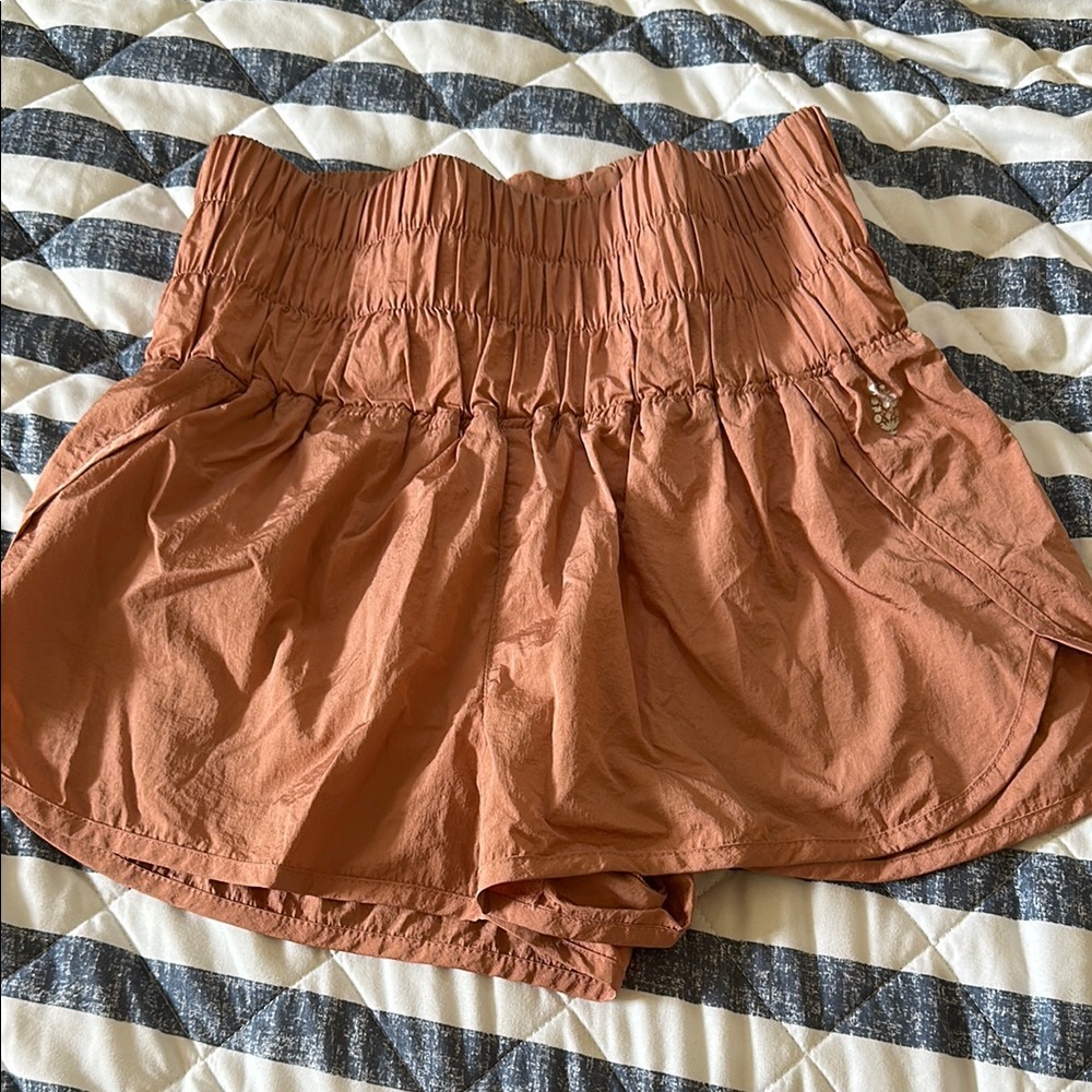 Tan High Waist Shorts with Flared Hem